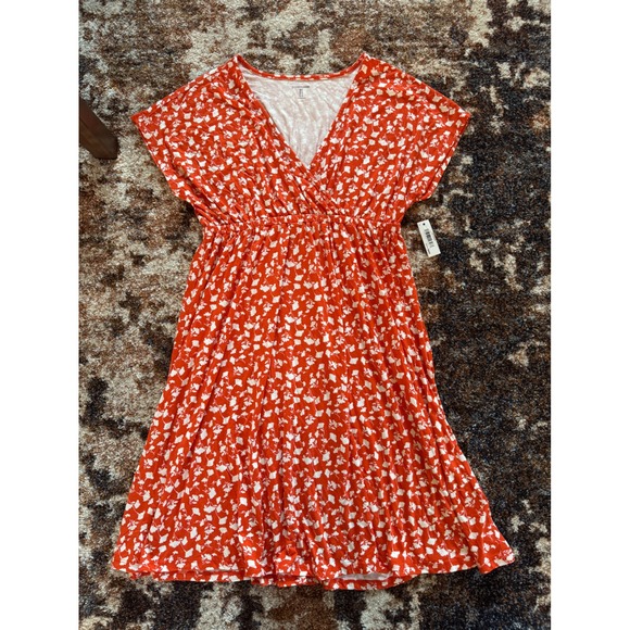 Amazon Essentials Dresses & Skirts - Amazon Essentials Womens Orange Floral V-Neck Empire Waist Dress Size M NEW